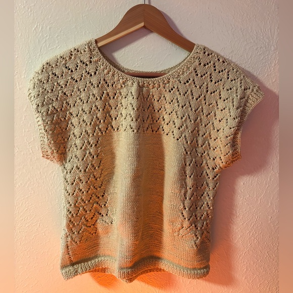 No Label Sweaters - Vintage No Label Cream Knit Short Sleeve Romper Top